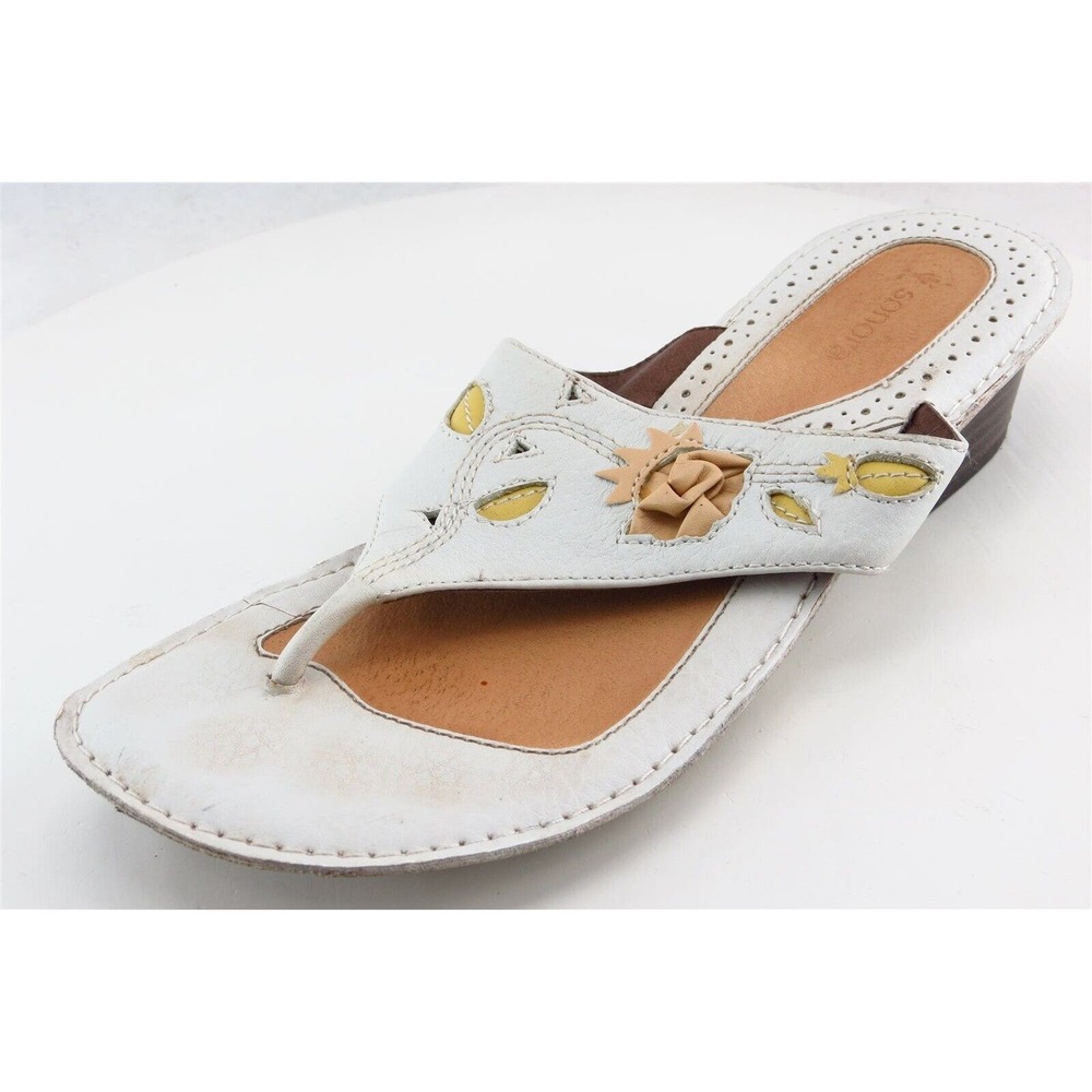 Sonora Flip Flops Off White Leather Women Shoes Size 7‎ Medium